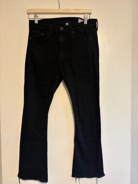 Rag & Bone Black Jeans 10 inch crop flare Frayed bottom